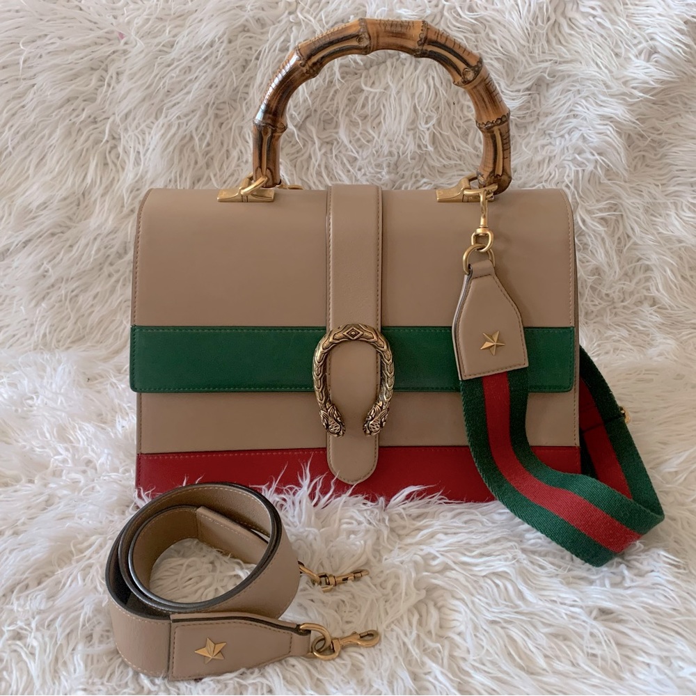 Gucci Tri Color Leather Large Dionysus Bamboo Top Handle Bag - Nude